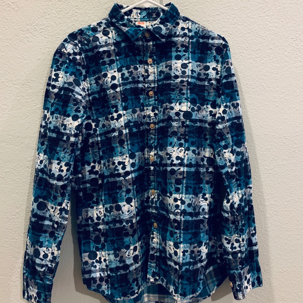Uniqlo Mickey Plaid Button Up Top